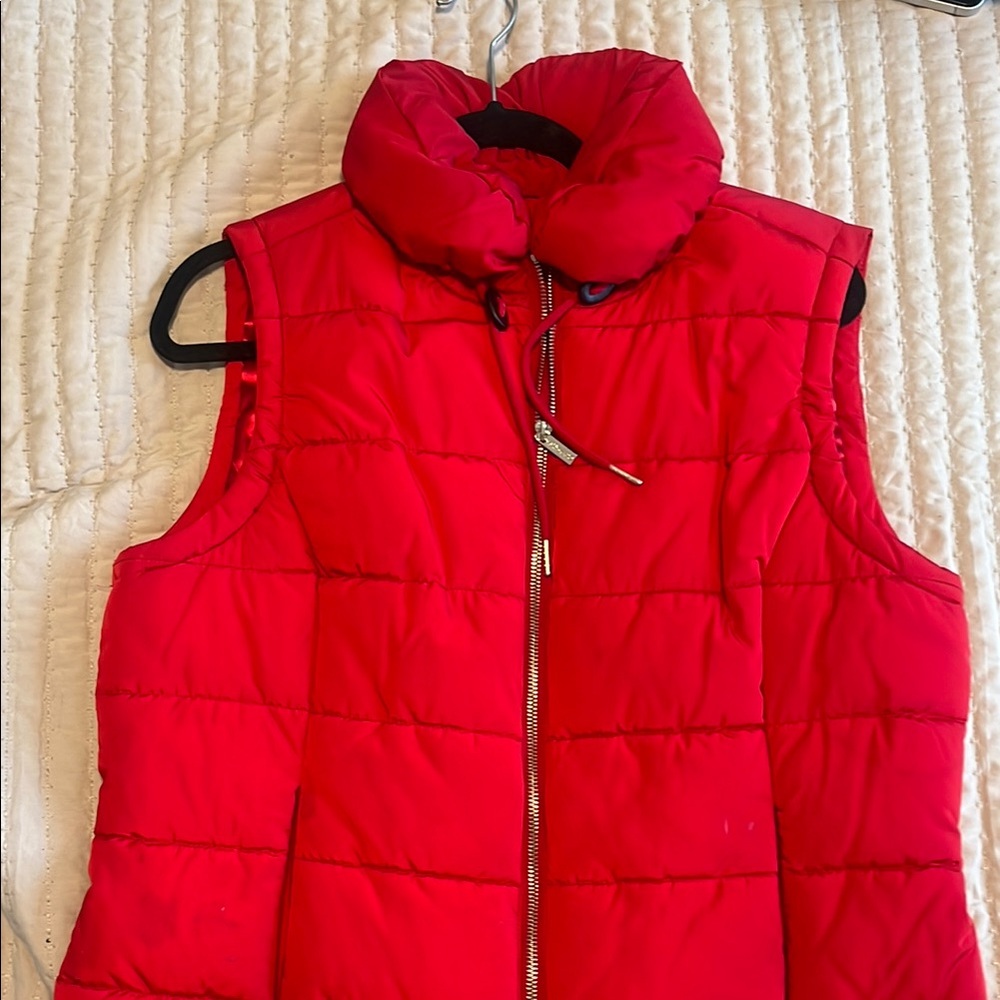 Calvin Klein Red Quilted Vest with High Collar